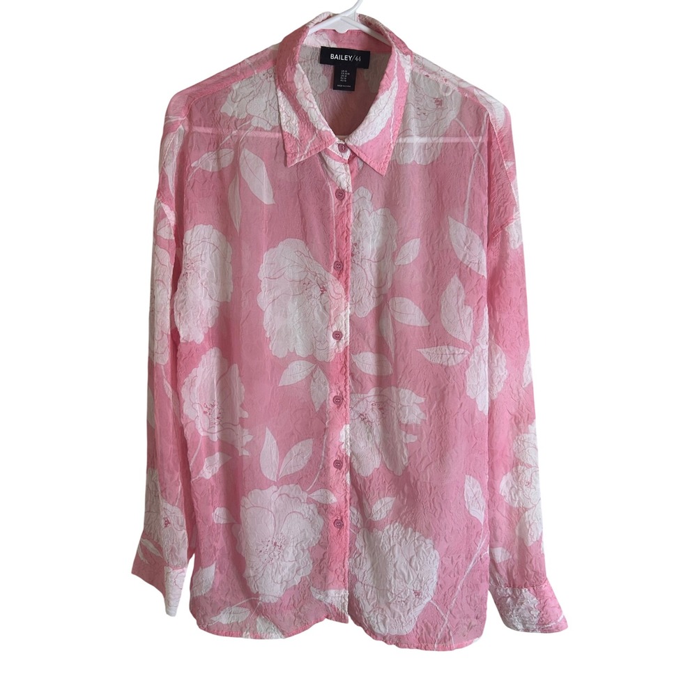 Bailey/44 Button Up Shirt Women Medium Pink Floral Sheer Textured Long Sleeve